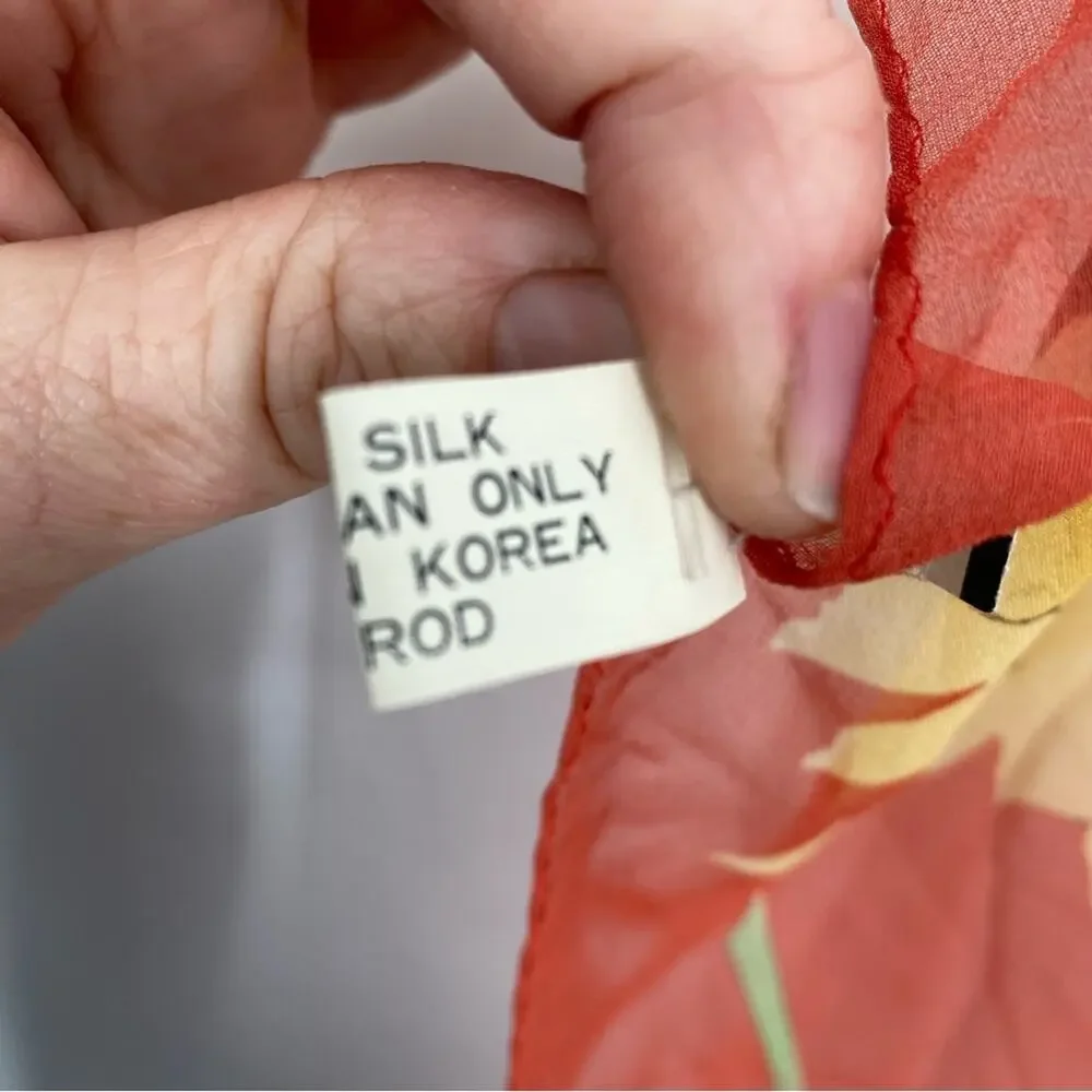 Silk Scarf Floral‎ Hand Stitched Edge Luxury